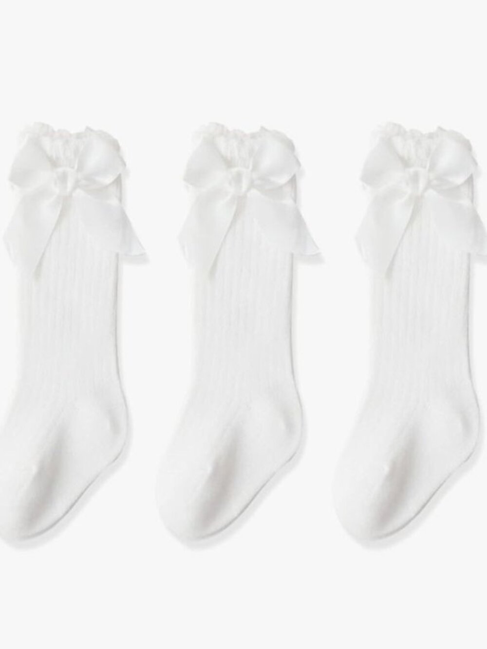 3 Pairs Baby Girls Knee High Socks 3-12 Months Bow Ruffled Long Stockings White